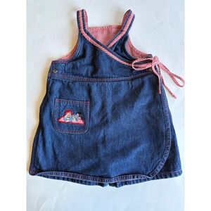 Vintage Raggedy Ann & Andy Denim Wrap Skort Romper 2T Blue Red‎ Gingham EUC